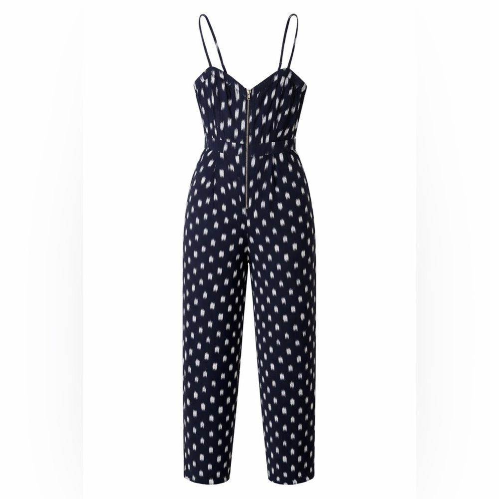 Elevenses Anthropologie Ikat Print Jumpsuit Navy Women’s Size 2 Boho Wide Leg